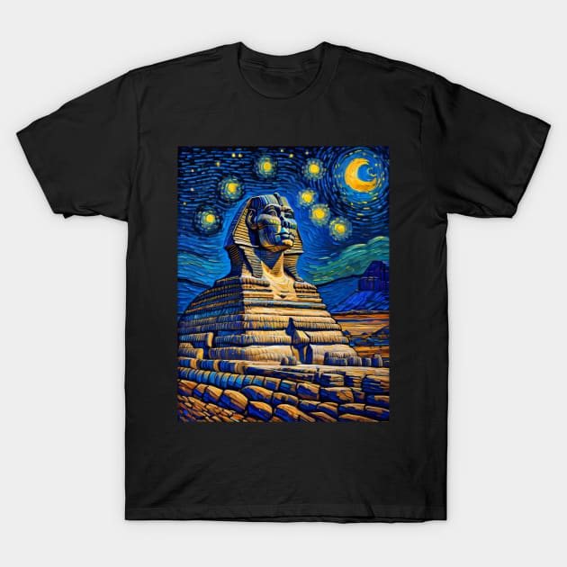 The Sphinx of Giza in Starry Night T-Shirt by FUN GOGH